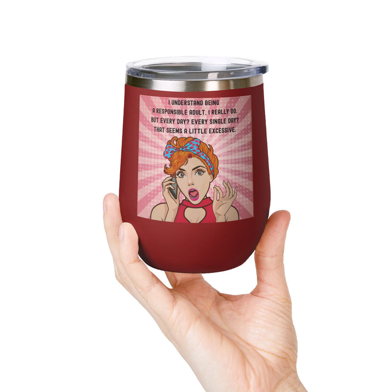 "Responsible Adult"Retro Pop Art Insulated Wine Tumbler - Stainless Steel 12oz