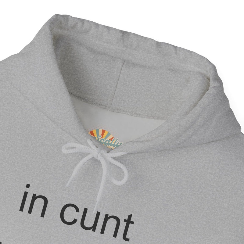 Hoodie — "in cunt we trust." Minimalist Provocative Text Hooded Sweatshirt