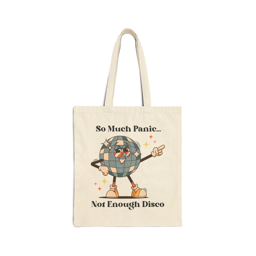 "So Much Panic Not Enough Disco" Canvas Tote Bag — Retro Disco Globe Reusable Market Bag