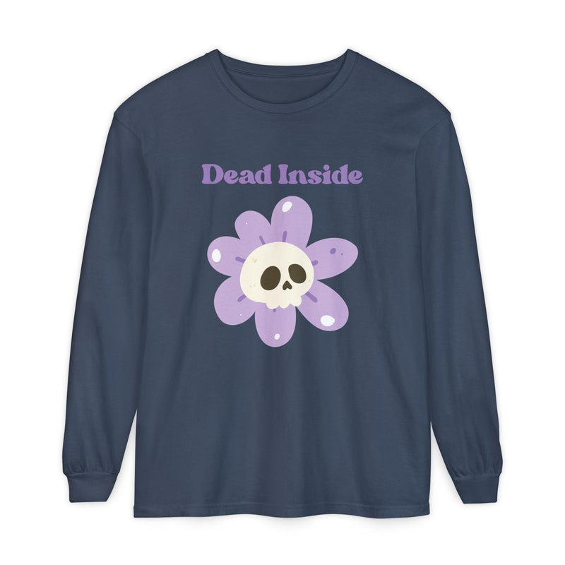 "Dead Inside" Oversized T-Shirt - Skull Flower Long Sleeve Tee