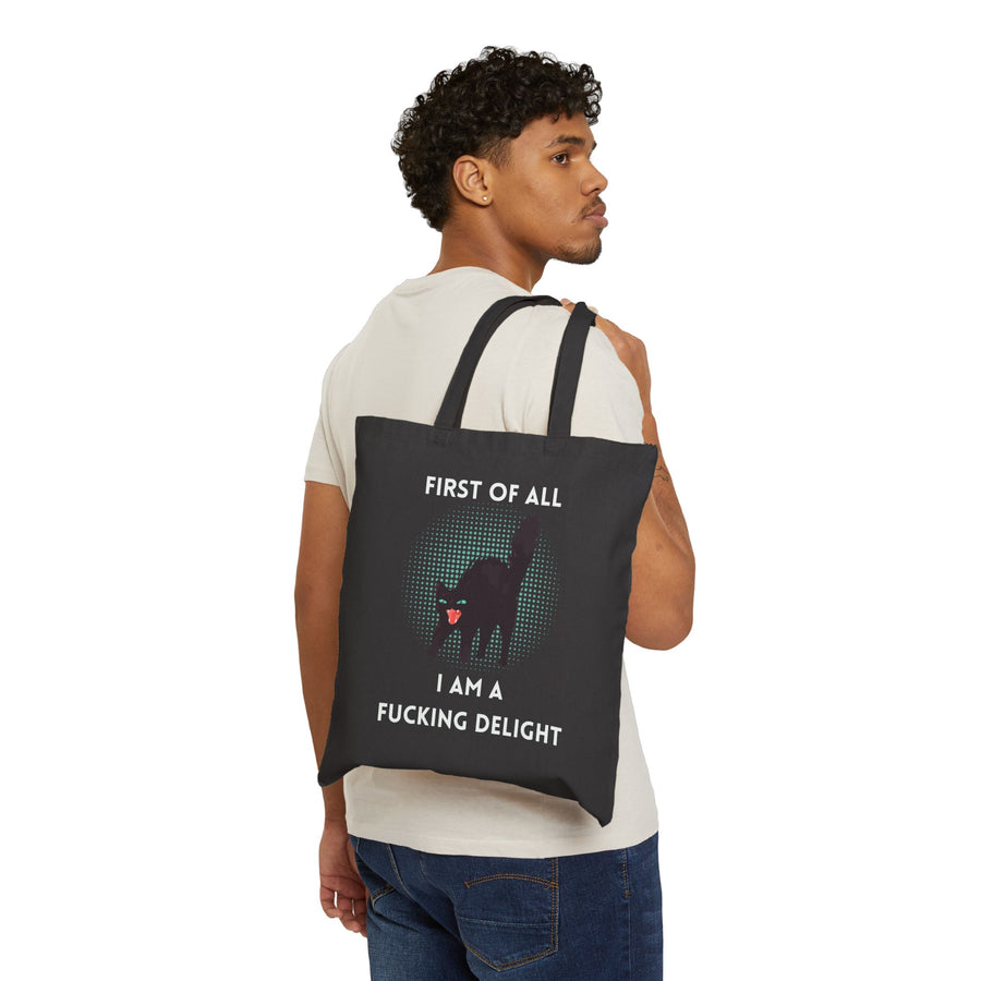 Tote Bag — "First of All I Am a Fucking Delight" Sassy Black Cat Canvas Tote