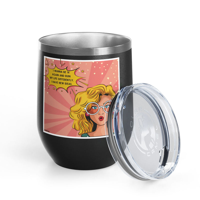 Retro Pop Art "14 Again" Insulated Stainless Steel 12oz Wine Tumbler