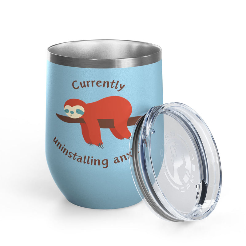 "Currently Uninstalling Anxiety" Sloth Insulated Wine Tumbler - Stainless Steel 12oz