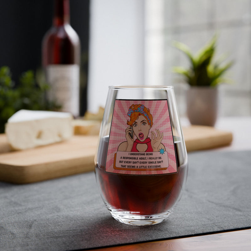Retro Pop Art Stemless Wine Glass – "Responsible Adult"