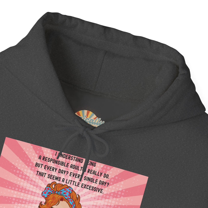 Retro Pop Art Hooded Sweatshirt — "Responsible Adult..." Graphic Hoodie