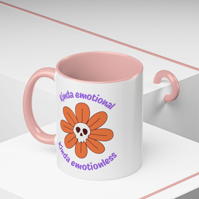 Coffee or Tea Mug — "Kinda Emotional, Kinda Emotionless" Floral Skull Accent Mug