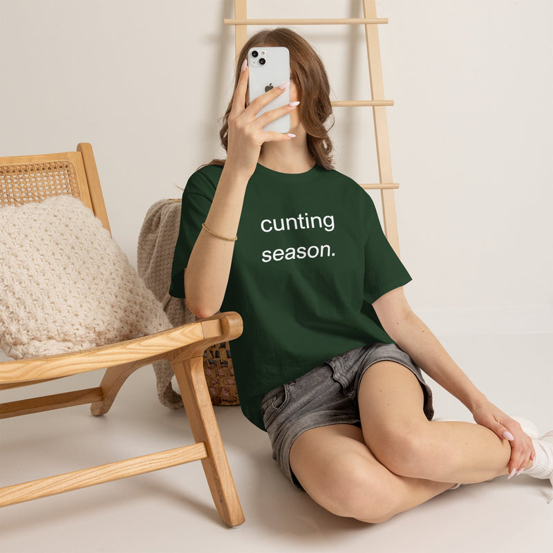 Provocative Graphic Tee — "cunting season." Minimalist Text Statement T-Shirt