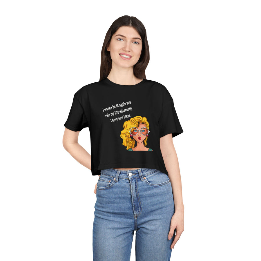 Women's Crop Tee — Retro Pop Art Girl 'I Wanna Be 14 Again' T-Shirt Top
