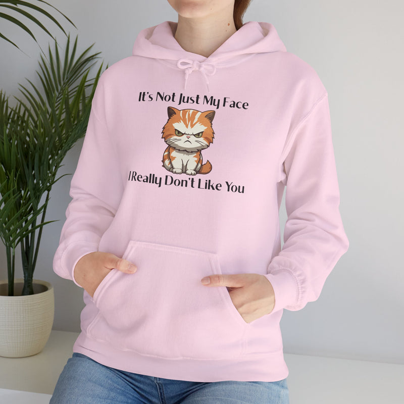 Sassy Cat Hoodie — "It's Not Just My Face, I Really Don't Like You"Graphic Hooded Sweatshirt