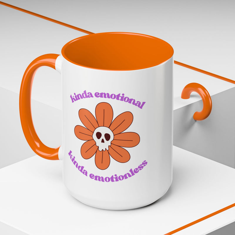 Coffee or Tea Mug — "Kinda Emotional, Kinda Emotionless" Floral Skull Accent Mug