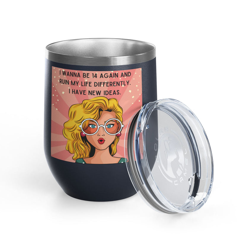 Retro Pop Art "14 Again" Insulated Stainless Steel 12oz Wine Tumbler