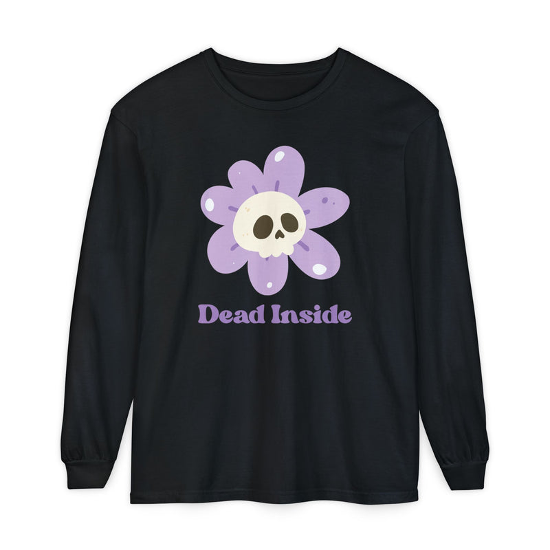 "Dead Inside" Oversized T-Shirt - Skull Flower Long Sleeve Tee