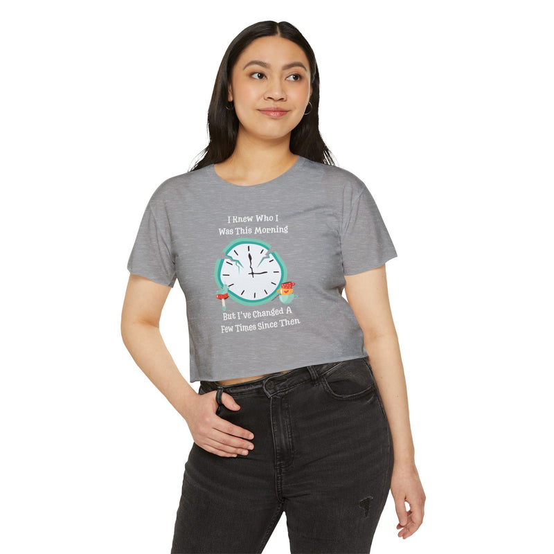 Wonderland Festival Crop Graphic Tee — "I Knew Who I Was This Morning..."