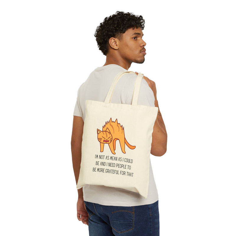 Reusable Sassy Cat Tote Bag – “I’m Not As Mean As I Could Be” Canvas Grocery & Market Bag