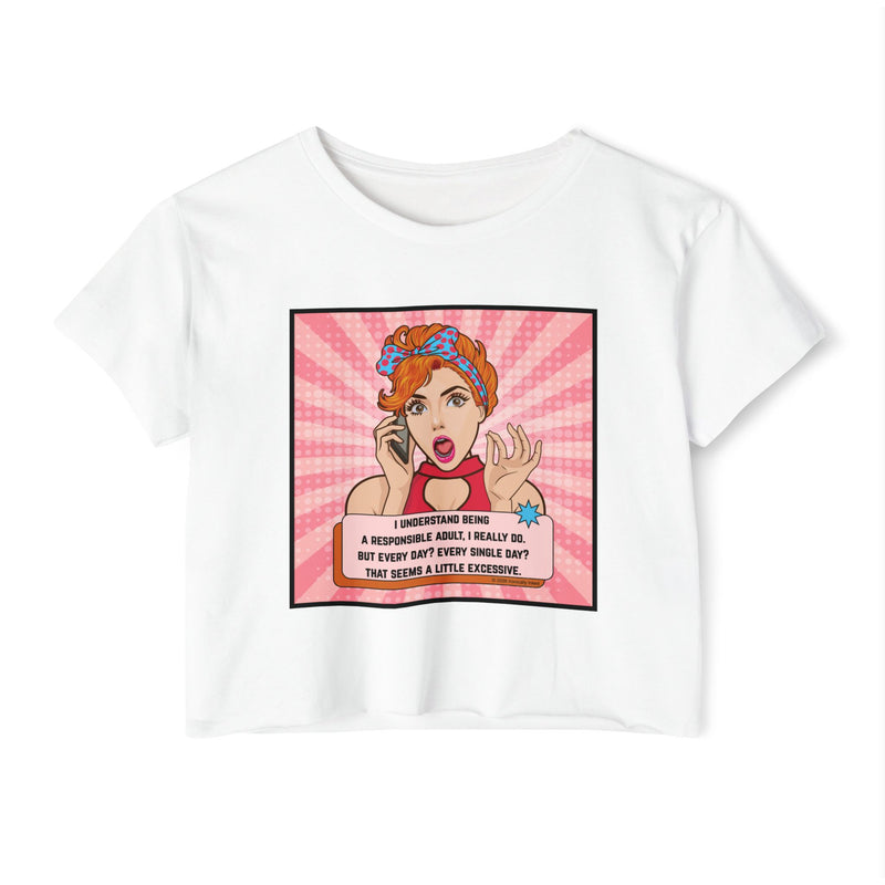 Pop Art Crop Top T-shirt — "Responsible Adult" Graphic Tee for Women