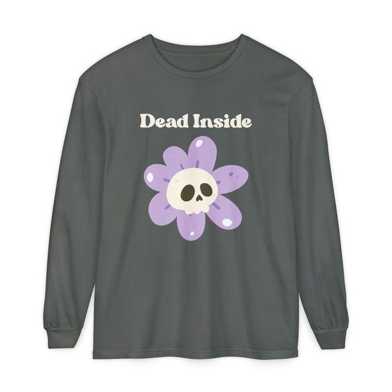 "Dead Inside" Oversized T-Shirt - Skull Flower Long Sleeve Tee