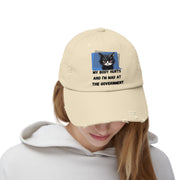 Distressed Cap — Sassy Cat “My Body Hurts and I’m Mad at the Government” Baseball Hat