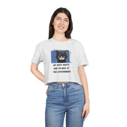 Sassy Cat Graphic Crop Tee — “My Body Hurts and I’m Mad at the Government” T-Shirt Top