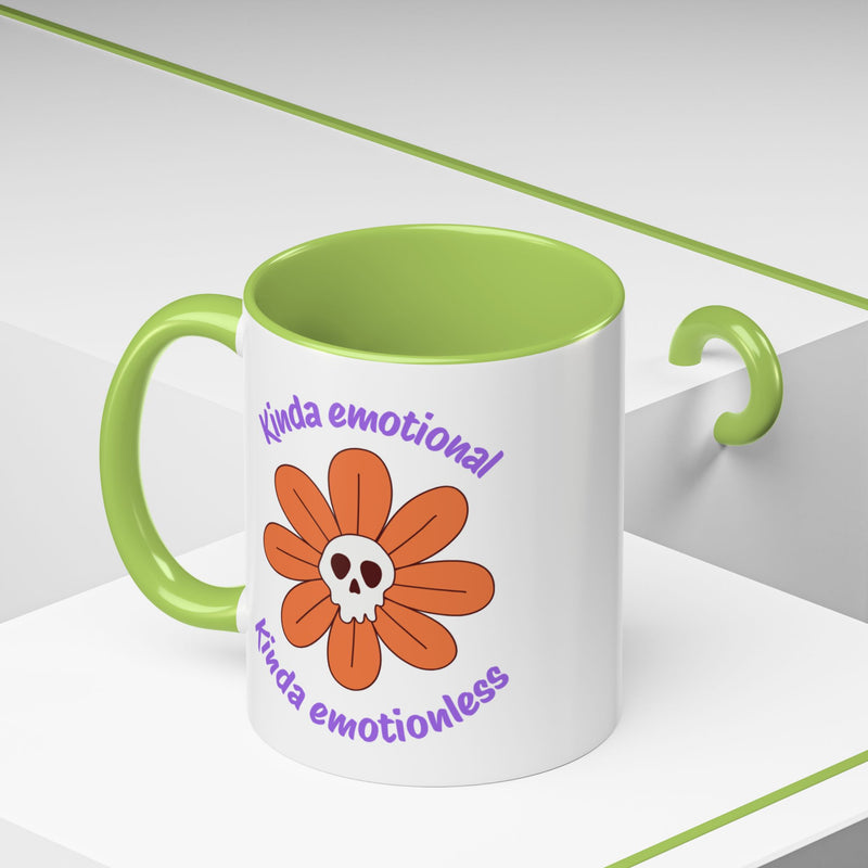 Coffee or Tea Mug — "Kinda Emotional, Kinda Emotionless" Floral Skull Accent Mug