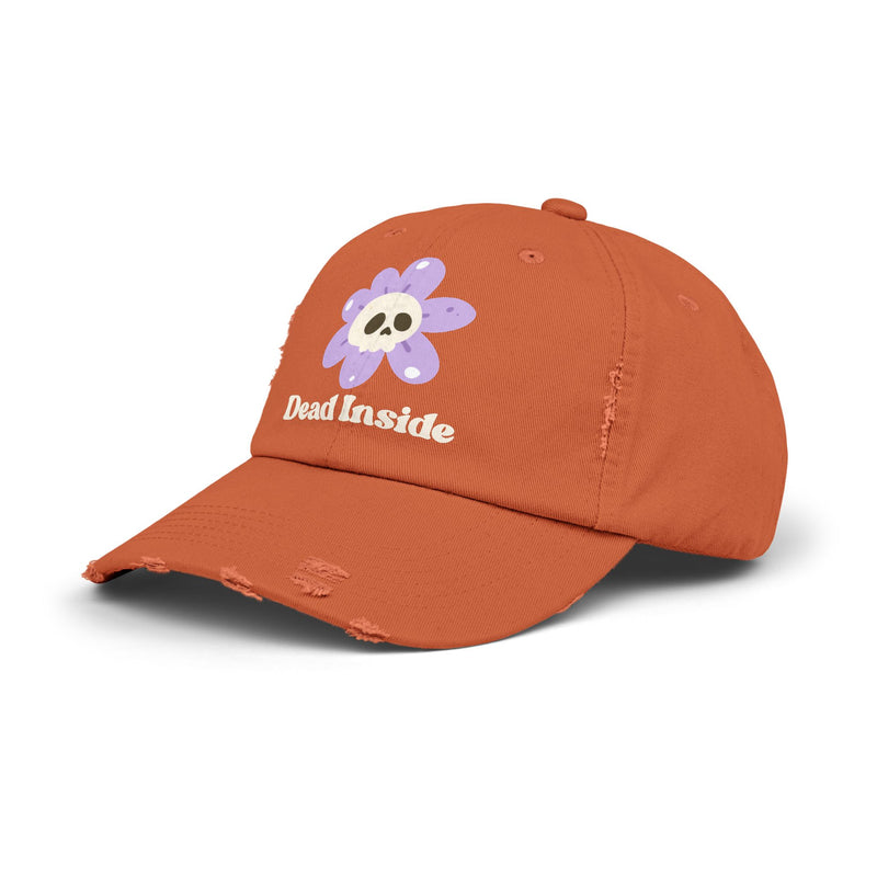 "Dead Inside" Skull Flower Distressed Cap — Baseball Hat