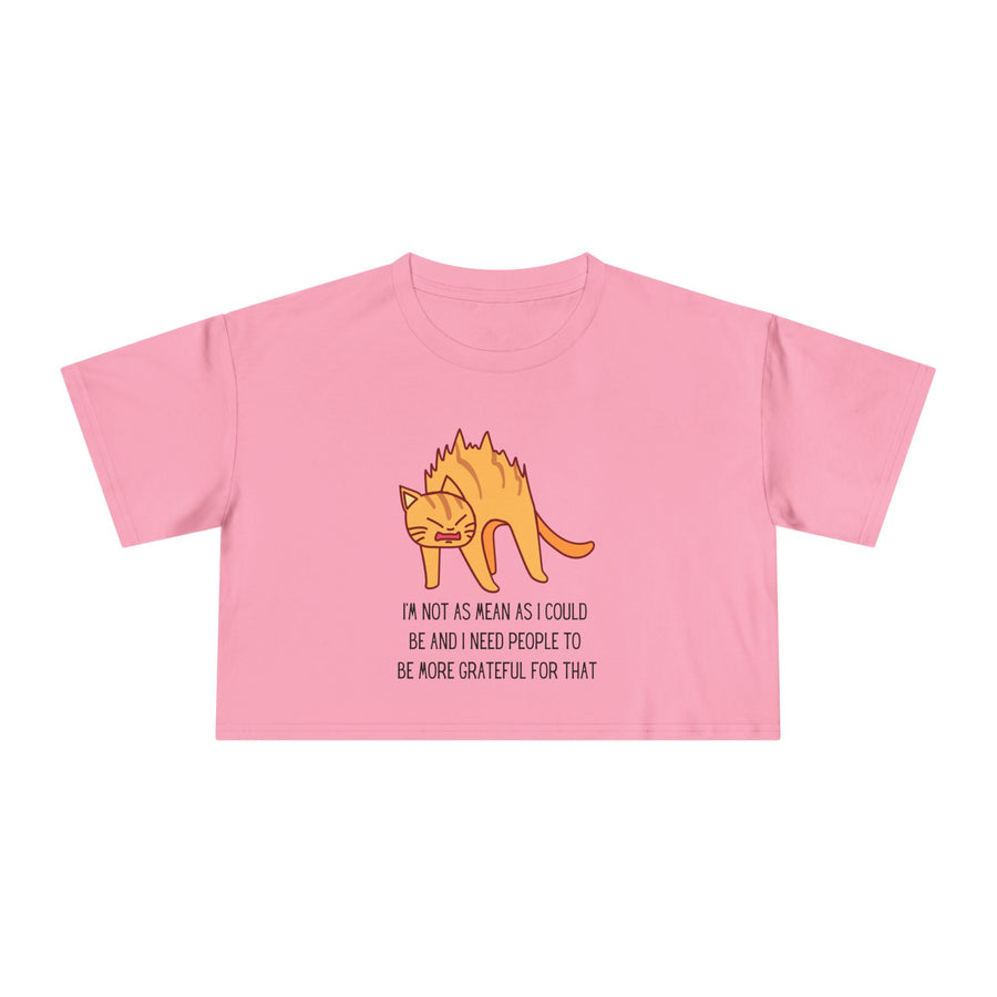 Crop Tee — Sassy Cat Graphic with Quote: "I’m Not As Mean As I Could Be, and I Need People To Be More Grateful For That" T-shirt Top