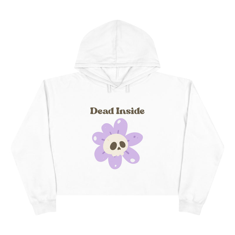 Crop Hoodie: "Dead Inside" Purple Flower Skull Graphic Crop Hooded Sweatshirt