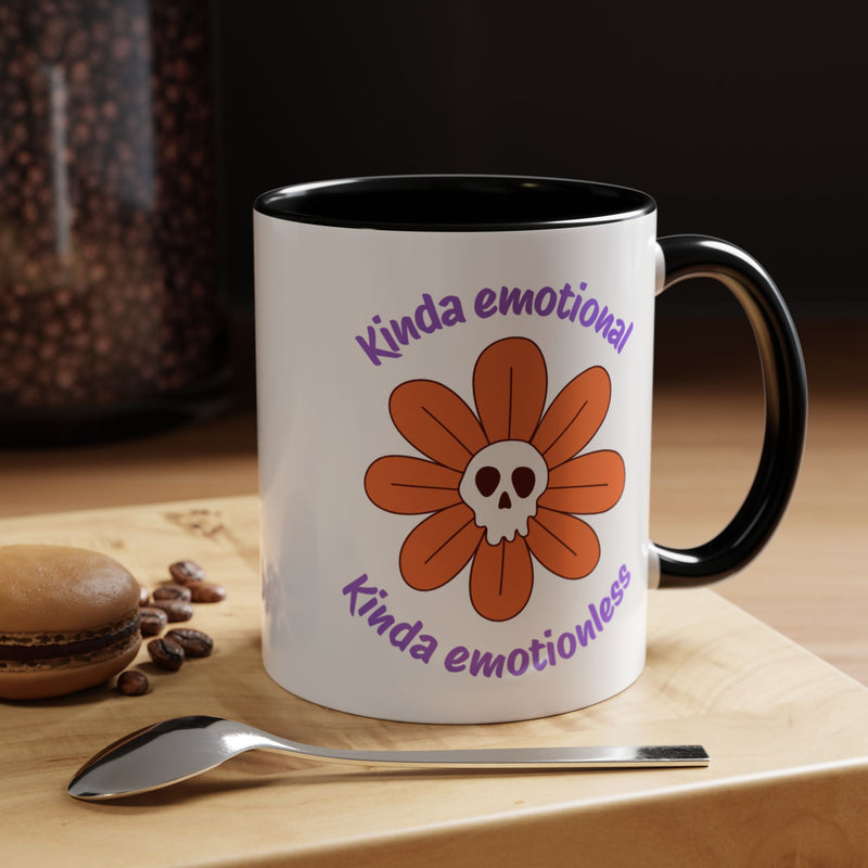 Coffee or Tea Mug — "Kinda Emotional, Kinda Emotionless" Floral Skull Accent Mug