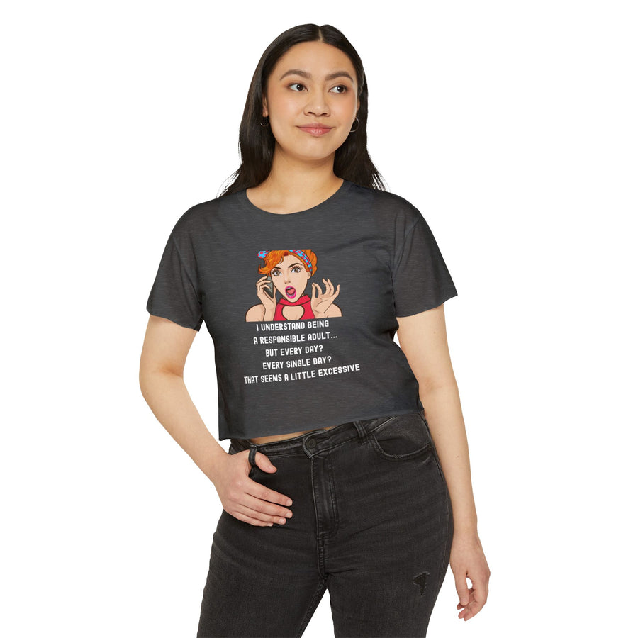 Women's Festival Crop Top — Retro Pop Art 'Being Responsible Every Day?' Graphic Crop Tee
