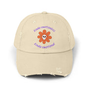 Kinda Emotionless Kinda Emotional Distressed Cap — Floral Skull Baseball Hat