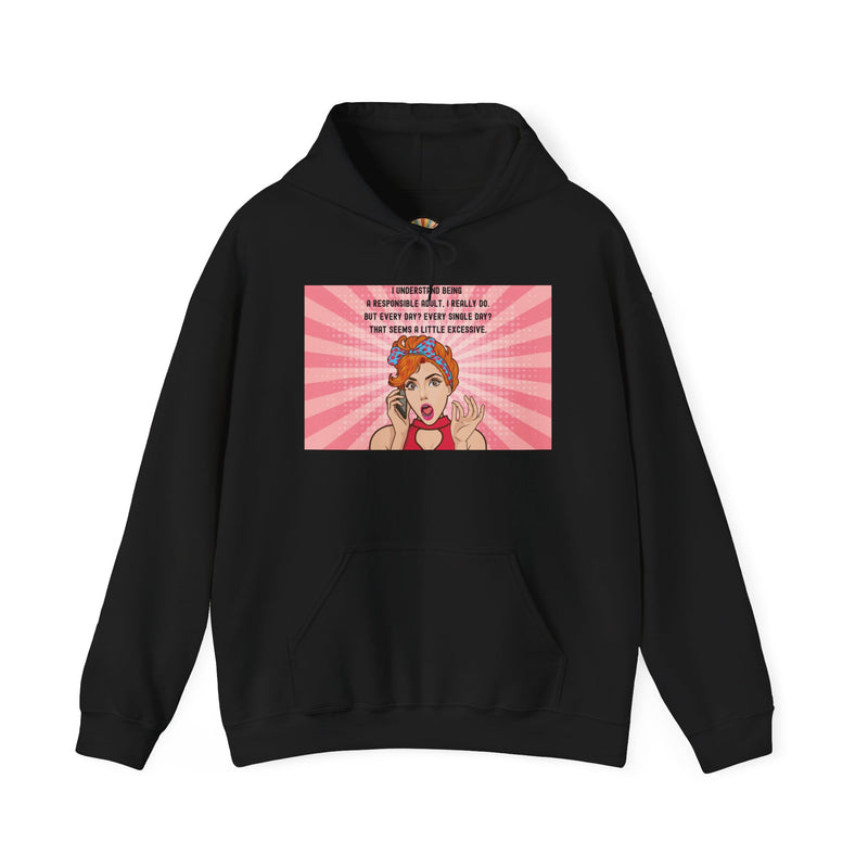 Retro Pop Art Hooded Sweatshirt — "Responsible Adult..." Graphic Hoodie