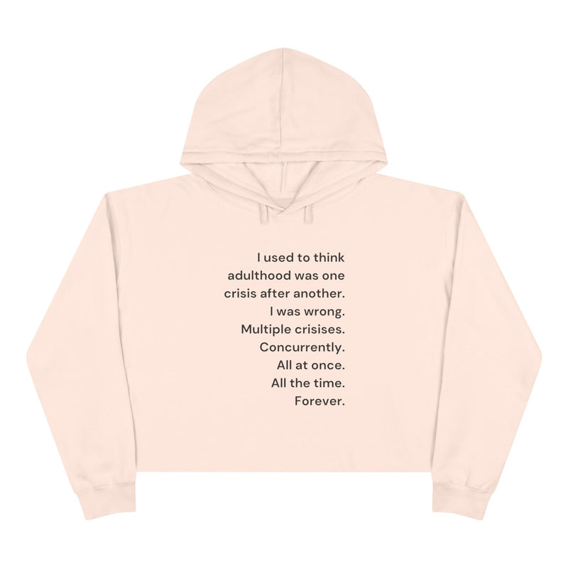 Cropped Hooded Sweatshirt — Minimalist Text 'Adulthood' Crop Hoodie