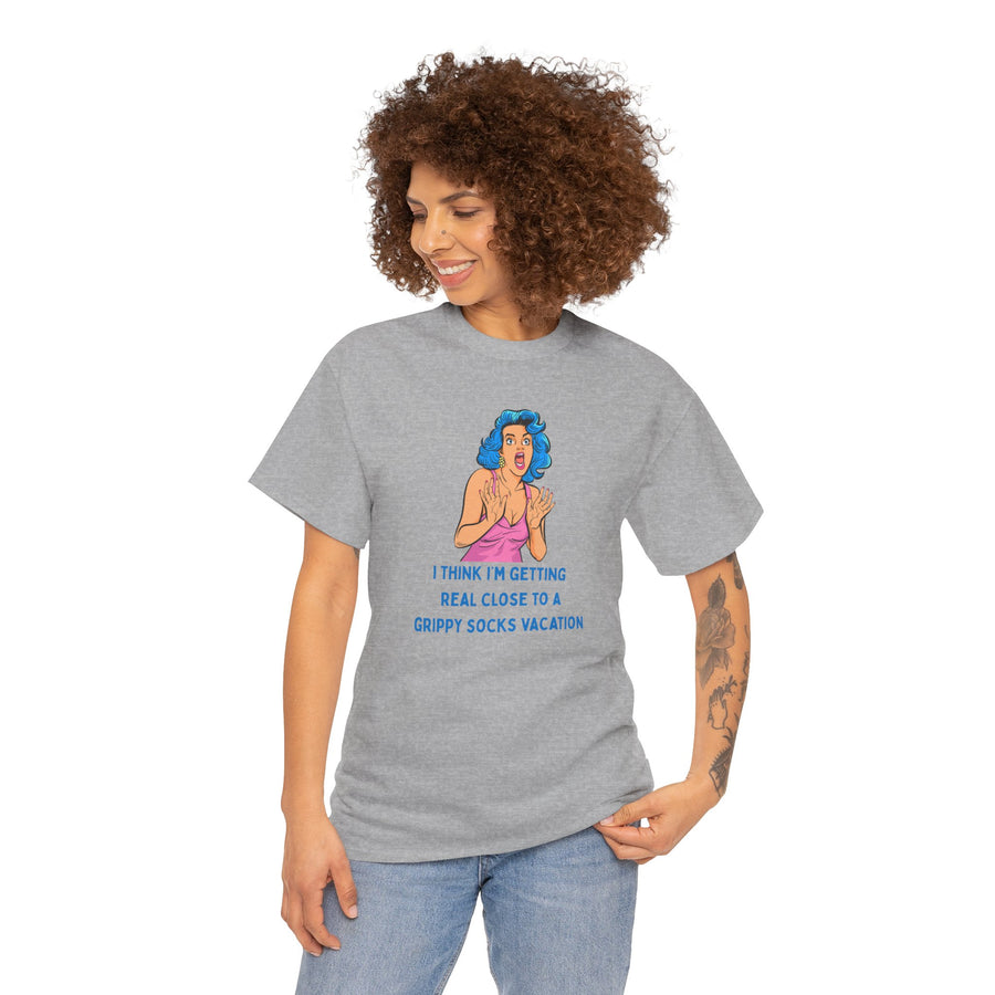 Pop Art Tee - "Grippy Socks Vacation" Mental Health Awareness Graphic T-Shirt