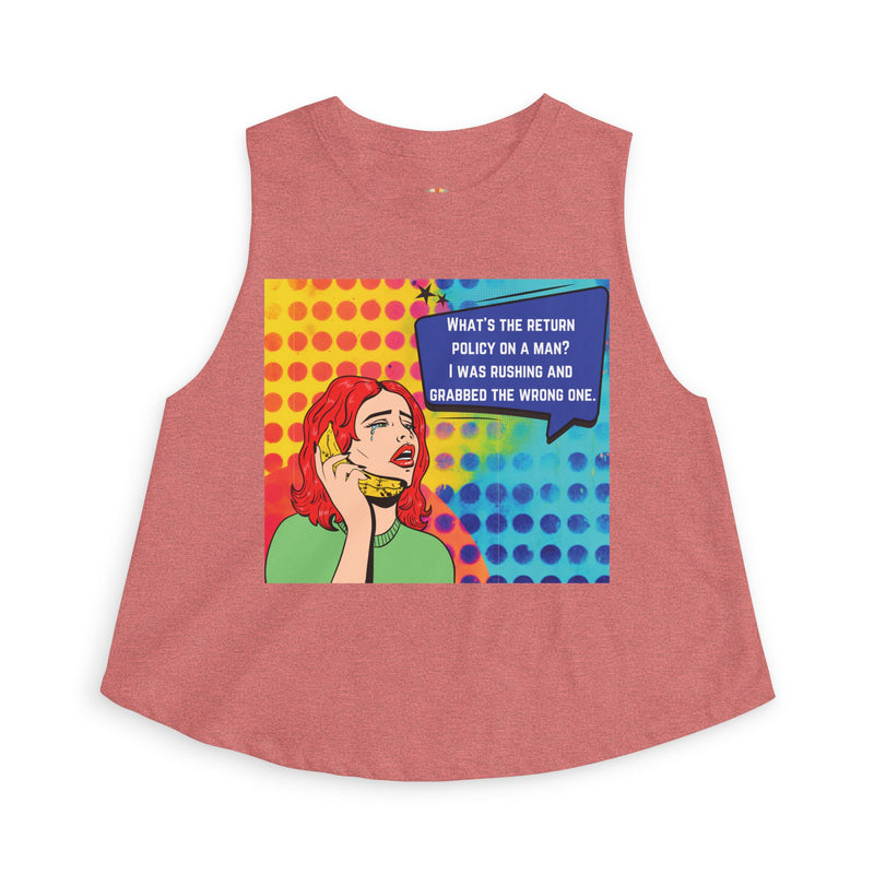 Retro Pop Art Crop Top - "What's the Return Policy on a Man" Tank