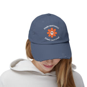 Kinda Emotionless Kinda Emotional Distressed Cap — Floral Skull Baseball Hat