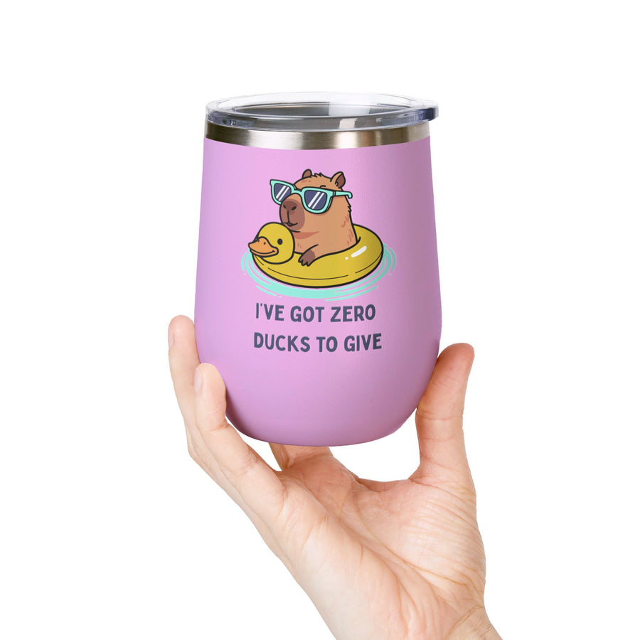 "I've Got Zero Ducks to Give" Rubber Duckie Wine Tumbler - Stainless Steel 12oz