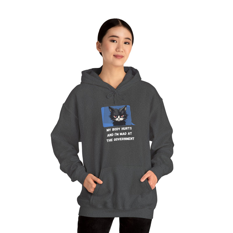 Hoodie — 'My Body Hurts and I'm Mad at the Government' Graphic Hooded Sweatshirt