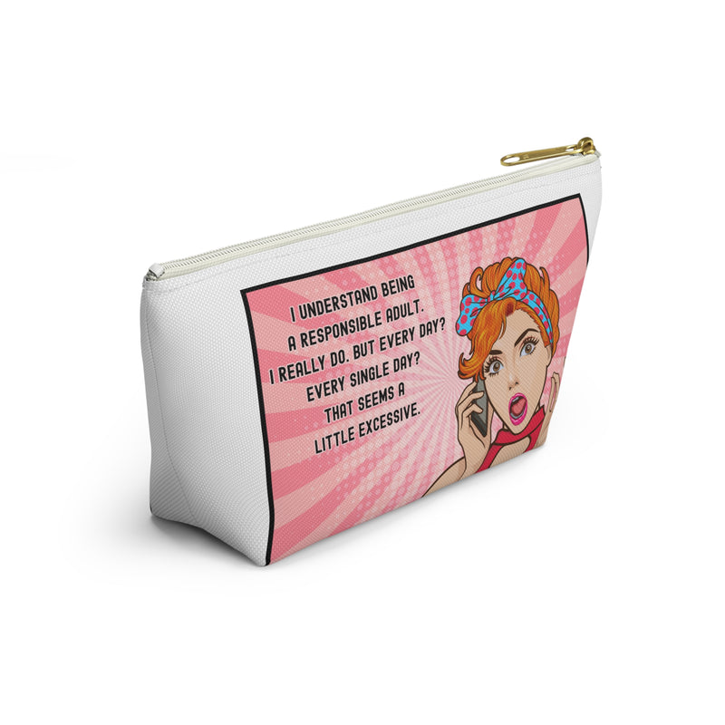 Retro Pop Art Accessory Pouch — "Responsible Adult" Travel Cosmetic/Makeup Bag