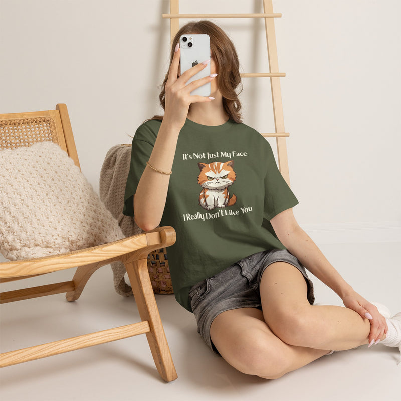Sassy Cat Tee – "It's Not Just My Face, I Really Don't Like You" Funny Graphic T-Shirt
