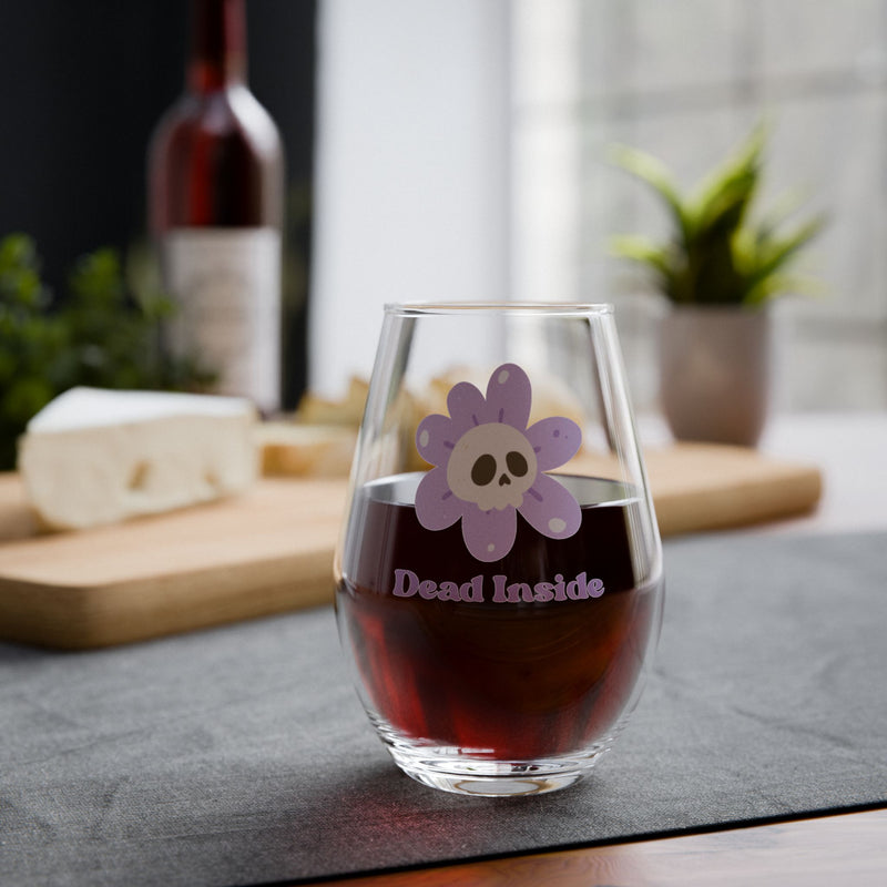 Floral Skull Stemless Wine Glass – "Dead Inside"