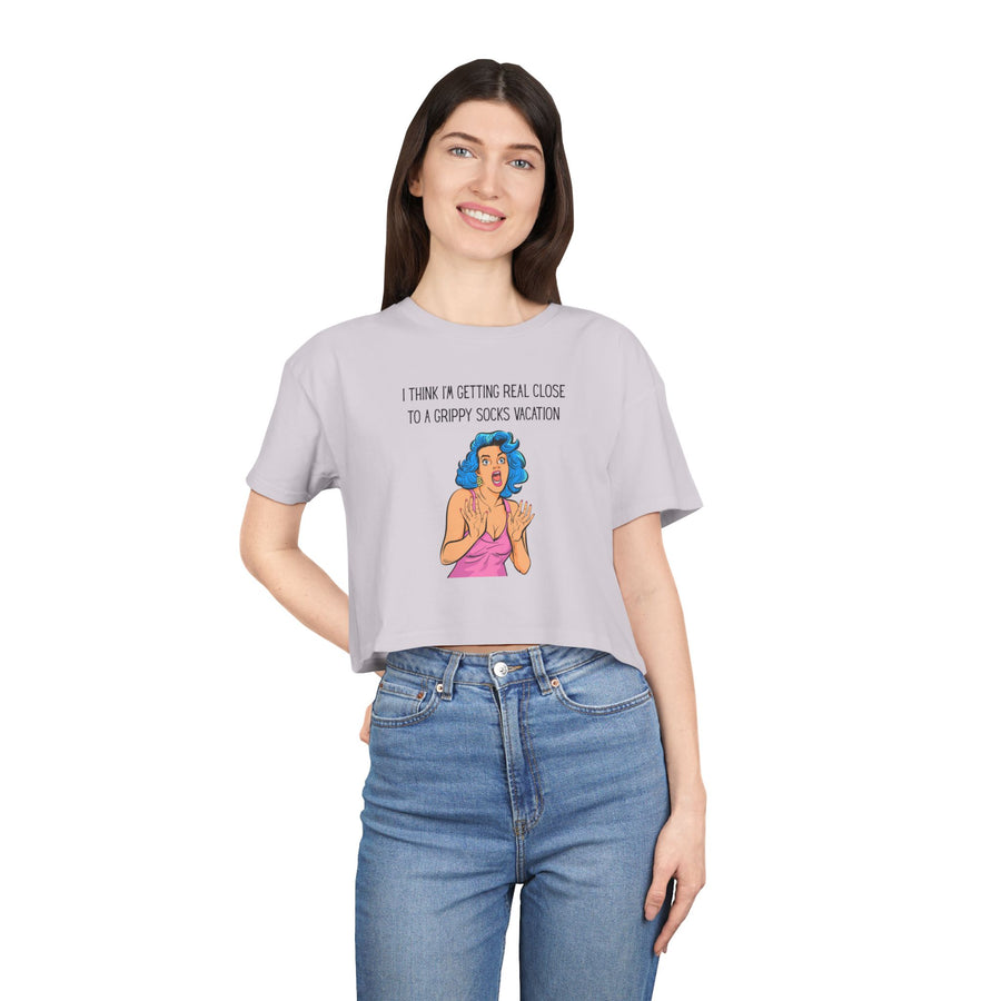 Crop Tee — Retro Pop Art 'Grippy Socks Vacation' Graphic T-shirt Top