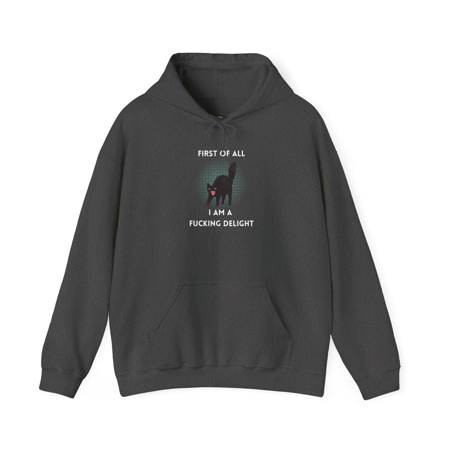 Sassy Cat Hoodie — "...I Am A Fucking Delight!" Graphic Hooded Sweatshirt
