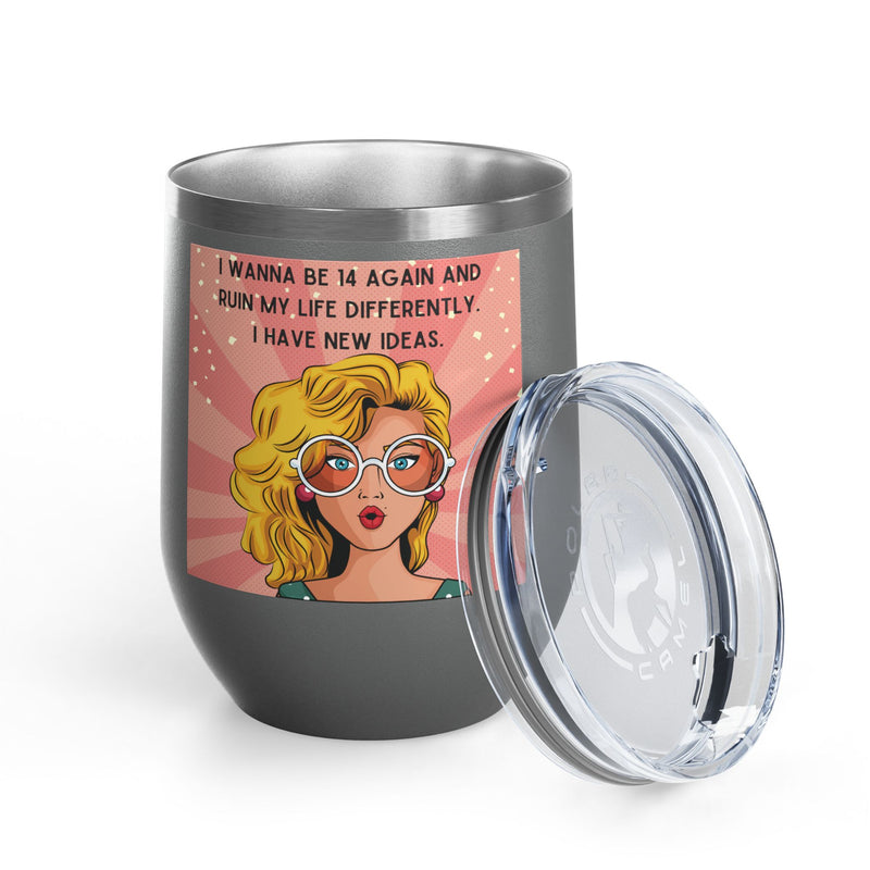 Retro Pop Art "14 Again" Insulated Stainless Steel 12oz Wine Tumbler