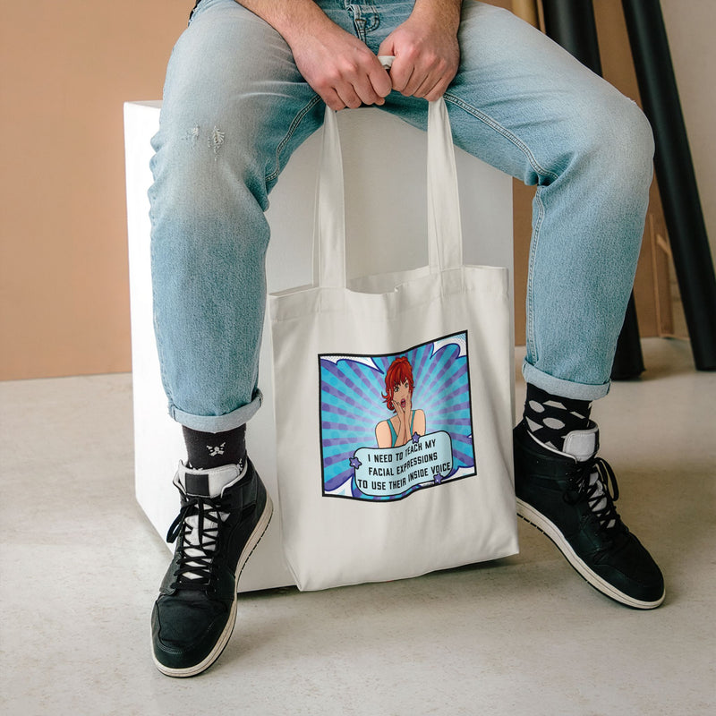 Retro Pop Art Reusable Tote Bag — 'Facial Expressions' Large Cotton Book Bag
