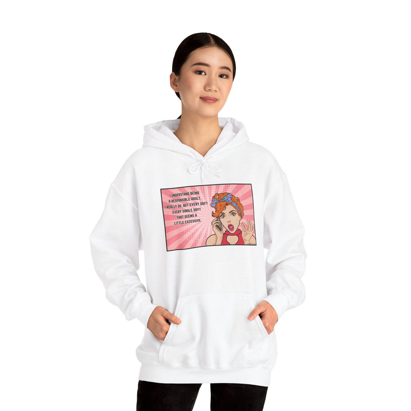 Retro Pop Art Hooded Sweatshirt — "Responsible Adult..." Graphic Hoodie