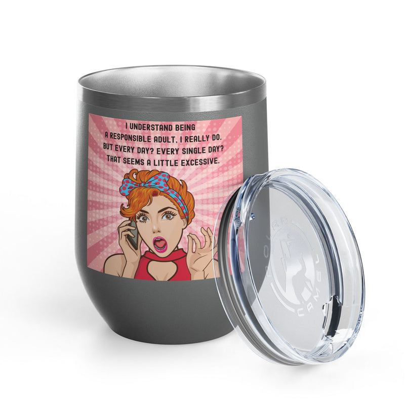 "Responsible Adult"Retro Pop Art Insulated Wine Tumbler - Stainless Steel 12oz