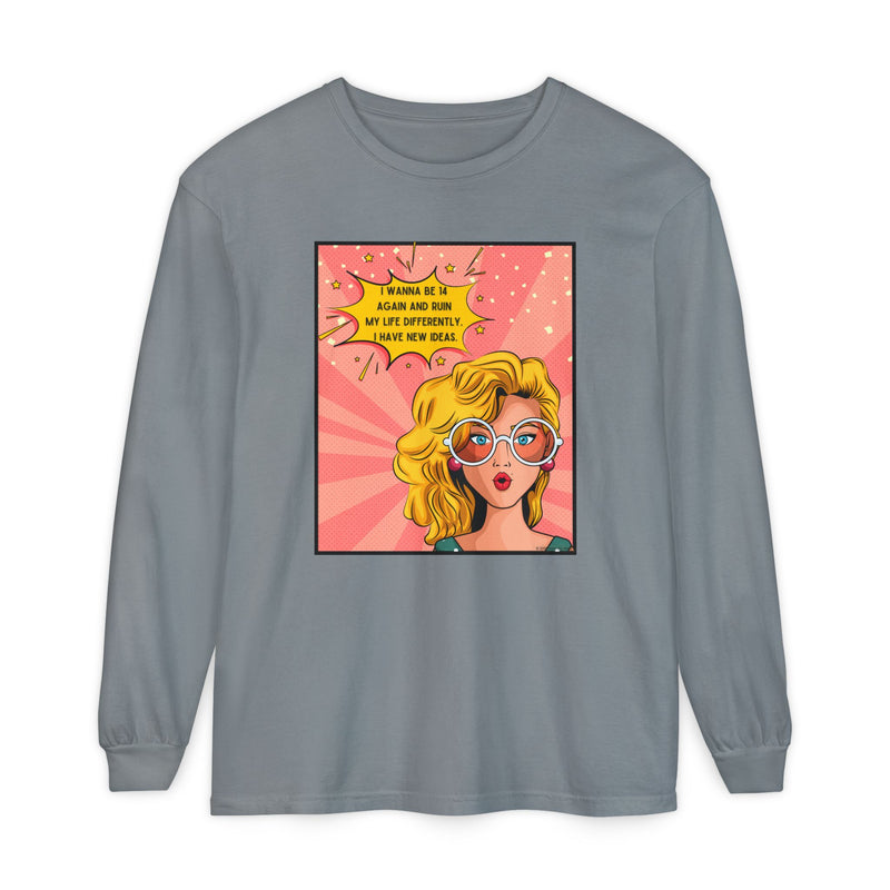Pop Art Comic Long Sleeve Tee — "I Wanna Be in My Own Movie" Graphic Oversize T-Shirt