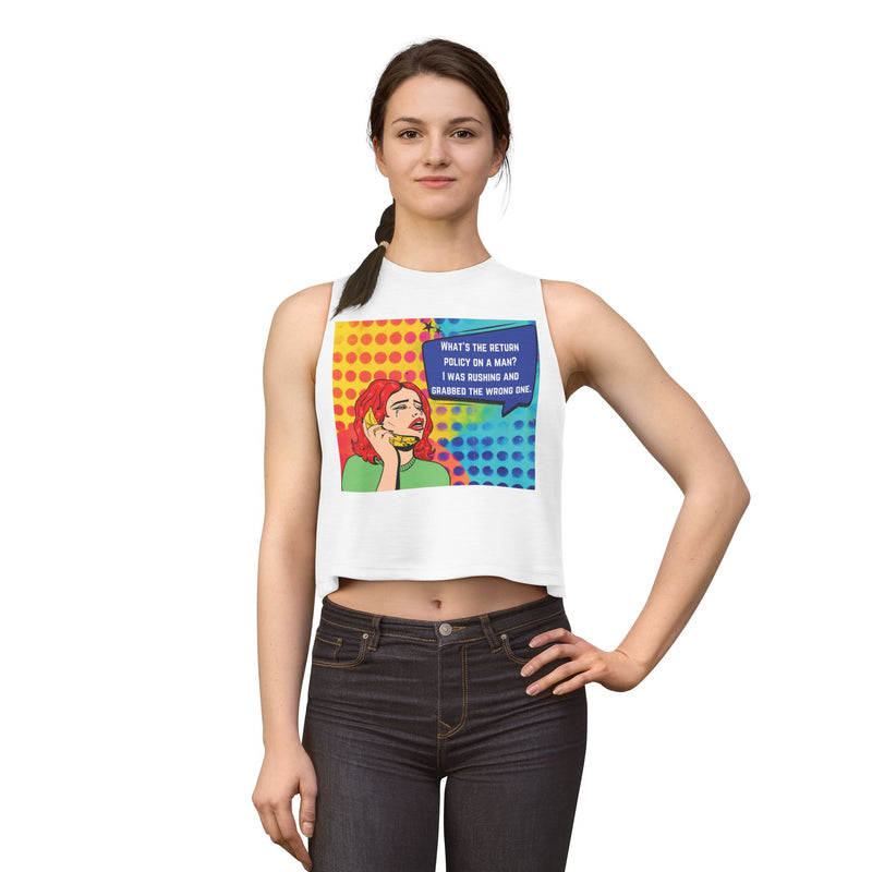 Retro Pop Art Crop Top - "What's the Return Policy on a Man" Tank