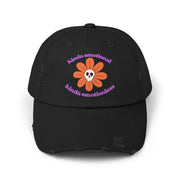 Kinda Emotionless Kinda Emotional Distressed Cap — Floral Skull Baseball Hat