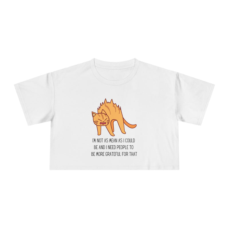 Crop Tee — Sassy Cat Graphic with Quote: "I’m Not As Mean As I Could Be, and I Need People To Be More Grateful For That" T-shirt Top