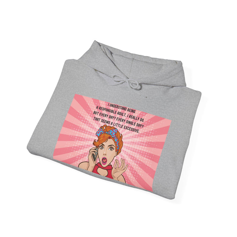 Retro Pop Art Hooded Sweatshirt — "Responsible Adult..." Graphic Hoodie